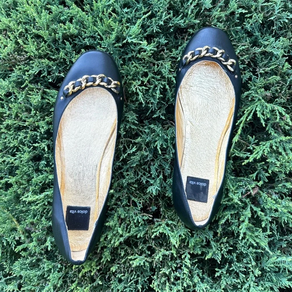 Dolce Vita Women's Chain Link Accent Ballet‎ Leather Flats Size 9 Black
